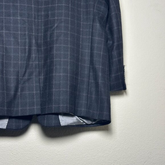 Nordstrom Wool Navy Blazer Coat Jacket Men 42L Blue Formal Windowpane Classic - Picture 12 of 16